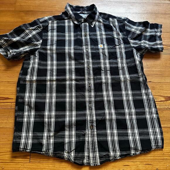 Carhartt black and white checked relaxed fit short sleeve button up shirt SIZE L - Picture 1 of 5